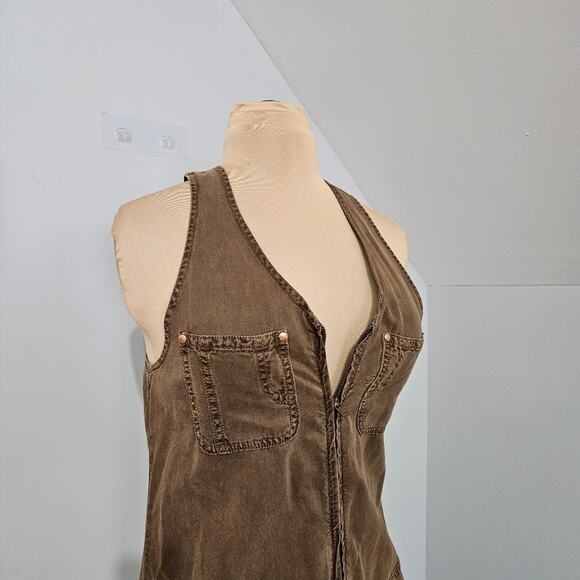 Democracy Racerback Sleeveless Full Zip Brown Cargo Maxi Dress Size 4 Casual - Picture 9 of 11